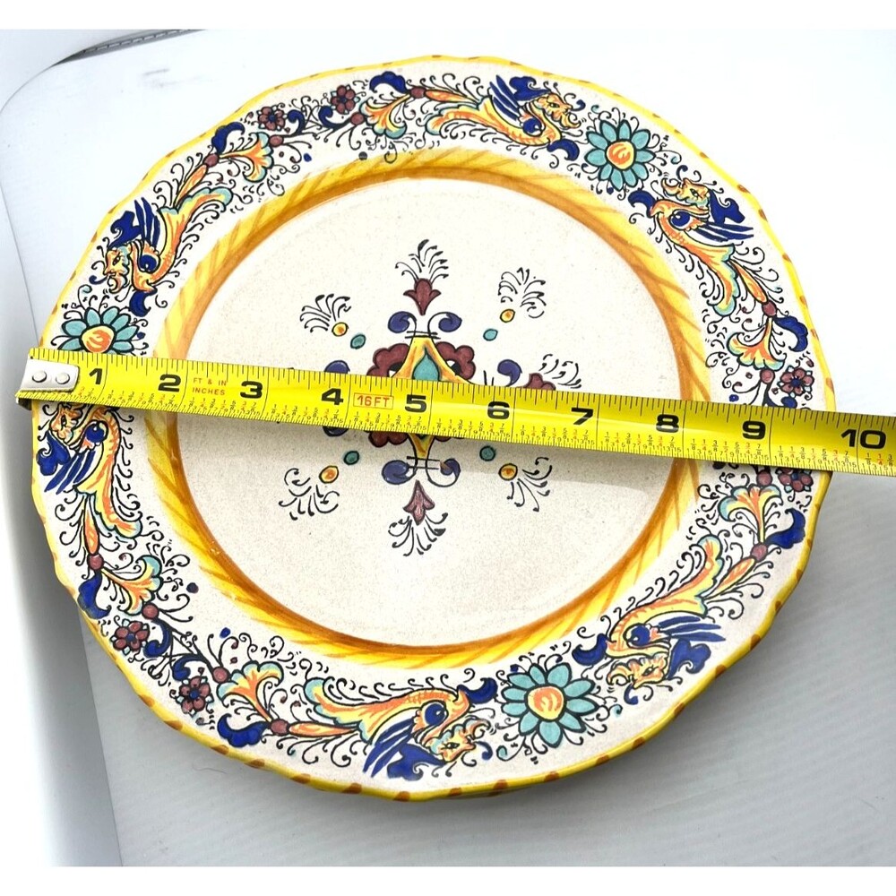 Rafaellesco 2pc Set 10" Salad Plates Wide Rim Deruta ITALY Hand Painted Dragons - Picture 8 of 9